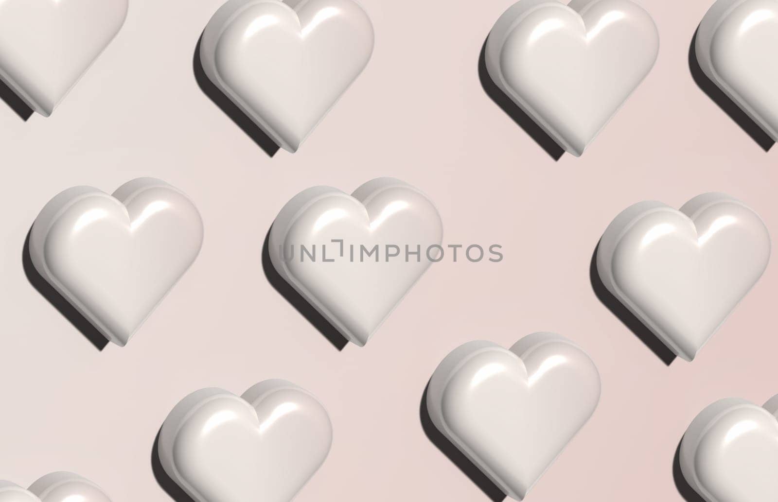 Pink hearts with shadow on a pink background, 3D rendering illustration by ndanko
