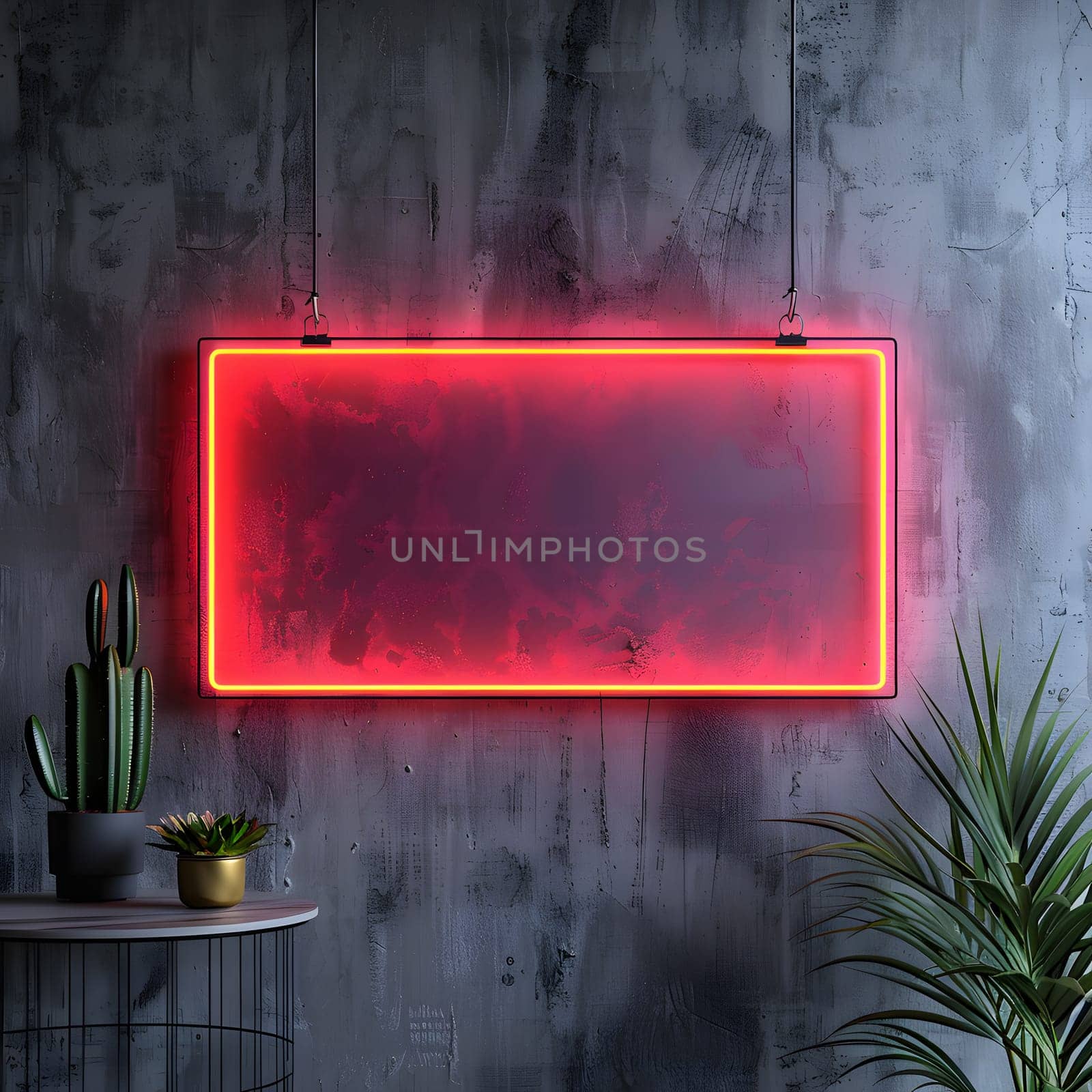 Red neon sign in rectangle font hangs on wall in room by Nadtochiy