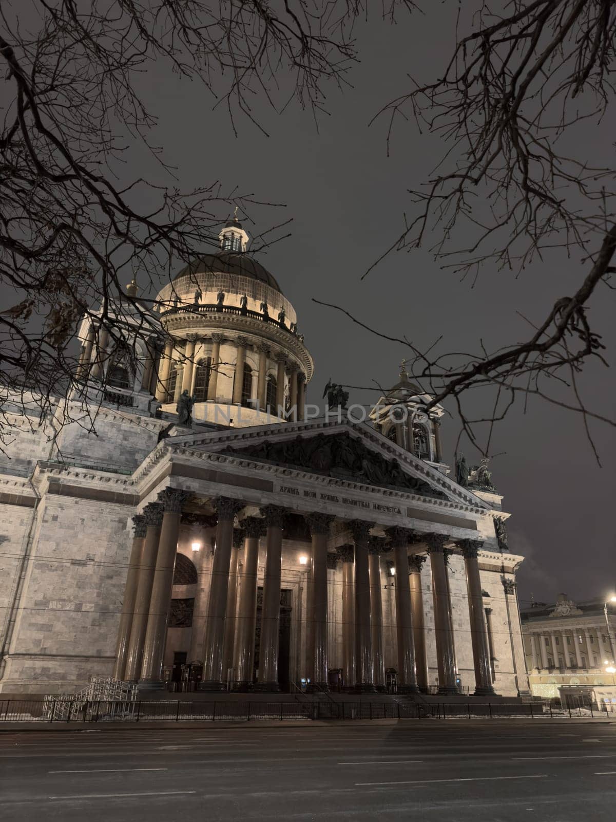 Night view of frozen the monument St. Isaac's Cathedral in frost after severe frosts, Russia, St.Petersburg by vladimirdrozdin