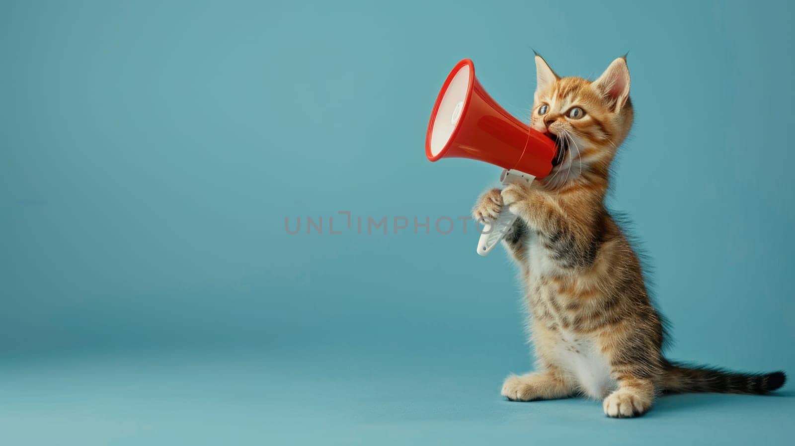 A cat is holding an orange megaphone and making a loud noise by golfmerrymaker