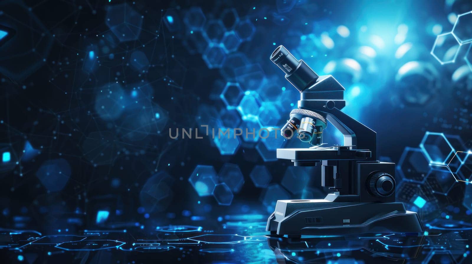 A microscope is placed on a blue background with a lot of lines and dots by golfmerrymaker