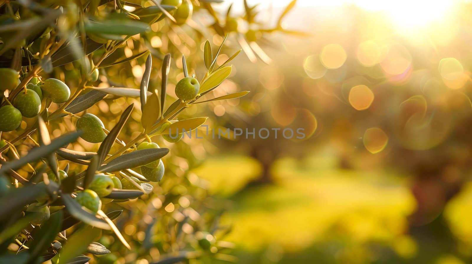 Olive tree with ripe olives on the background of the garden. AI generated by OlgaGubskaya
