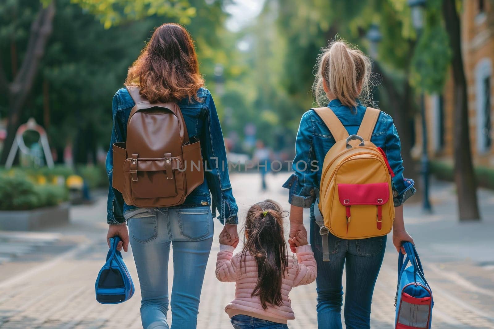 A group of family including a woman and three children. back to school concept by itchaznong