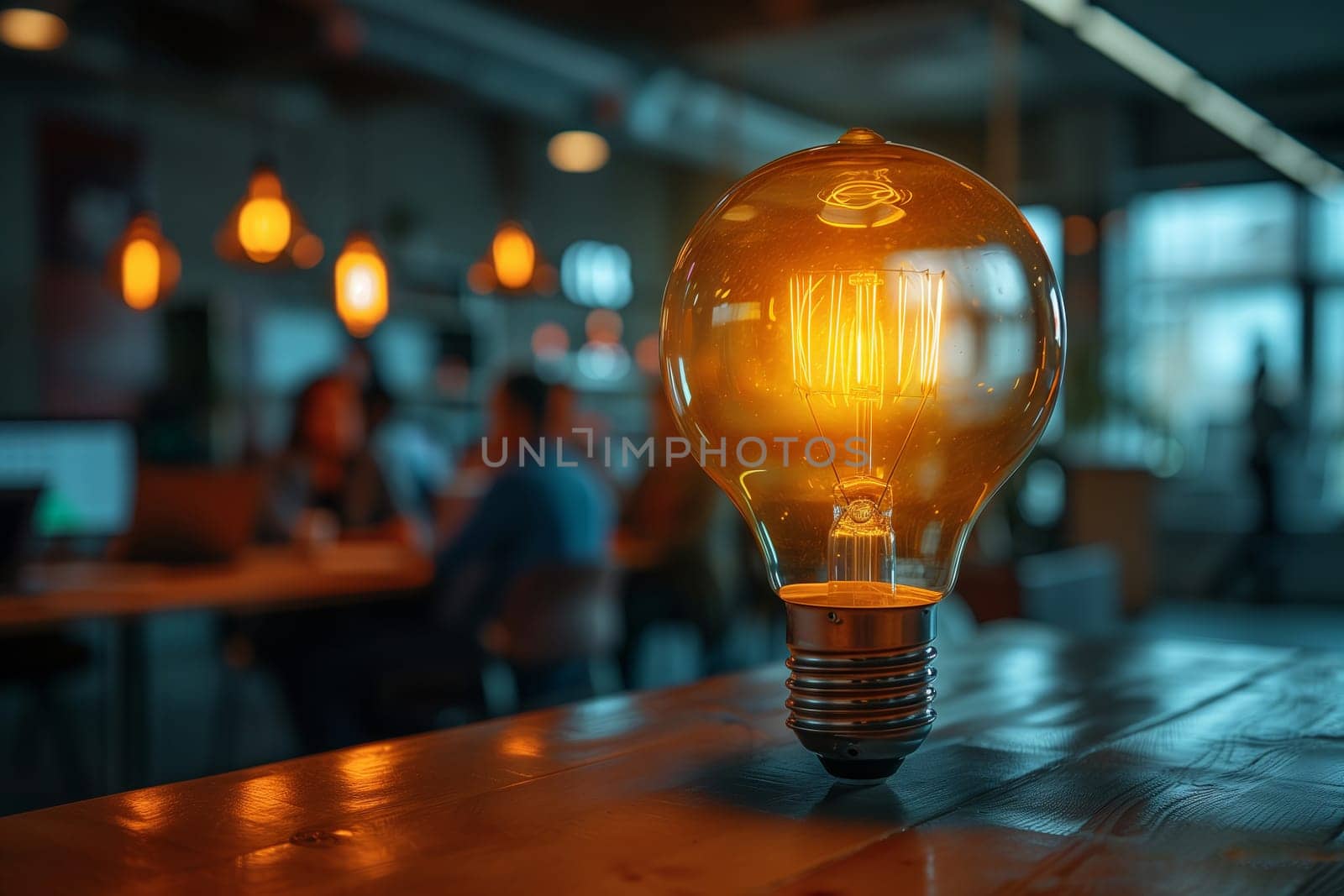 An amber lanternshaped lamp made of glass is sitting on a wooden table. It adds a fun touch to the barware at the event