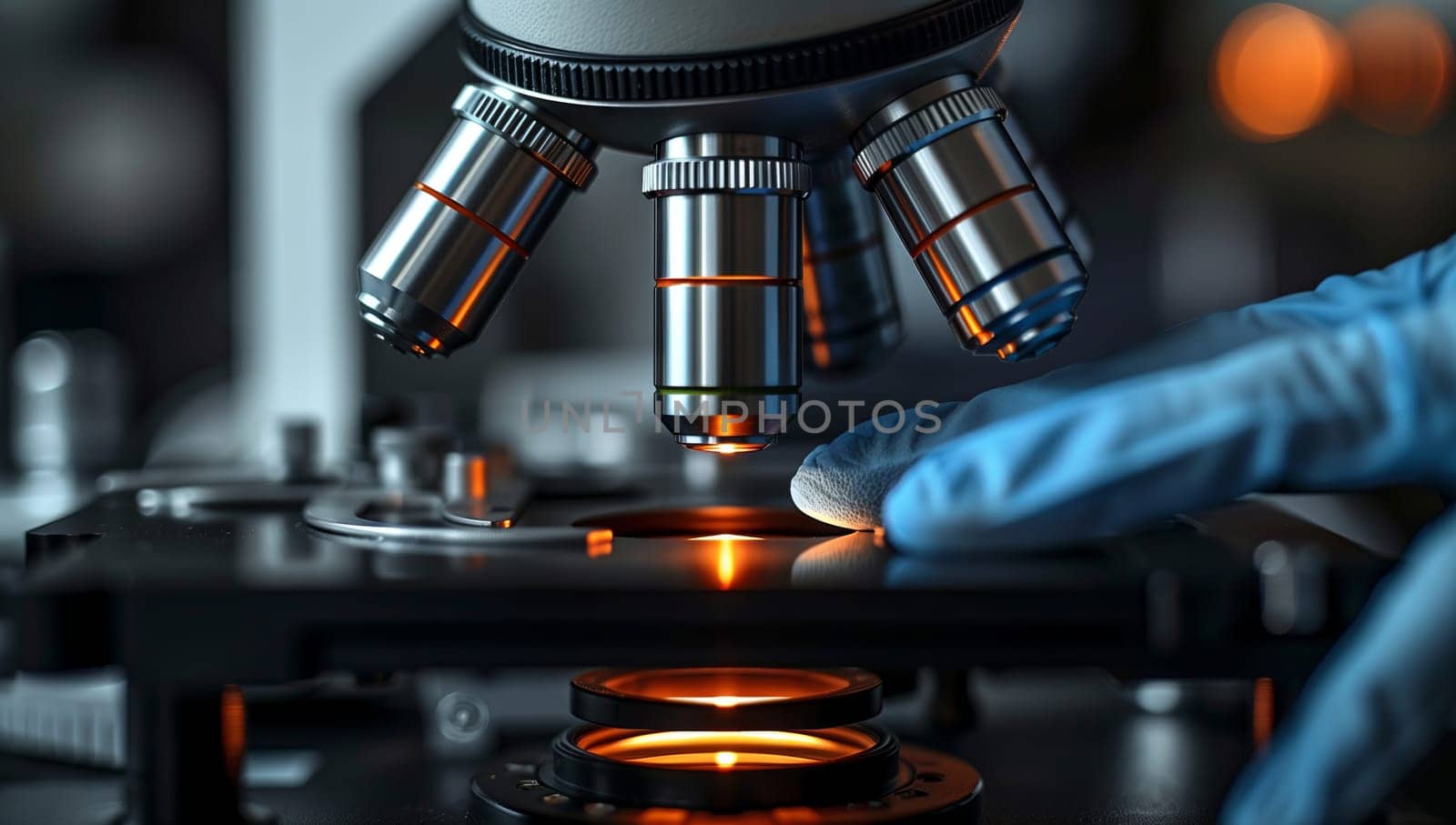 a person is using a microscope in a laboratory by richwolf