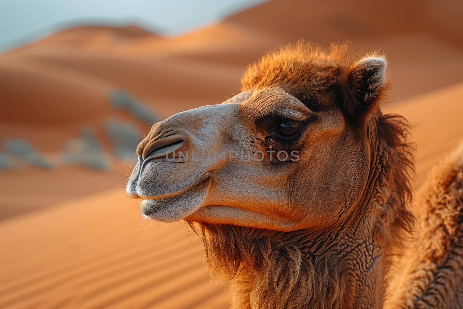 Closeup of a camels eye in the desert landscape with the sky as the background by richwolf