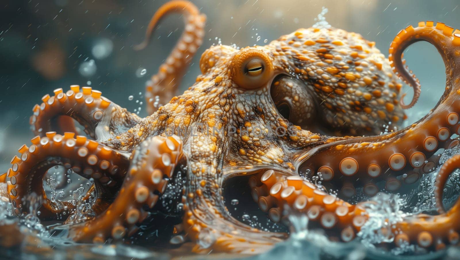 A giant Pacific octopus, a marine organism, is swimming underwater. Octopuses are marine invertebrates studied in marine biology