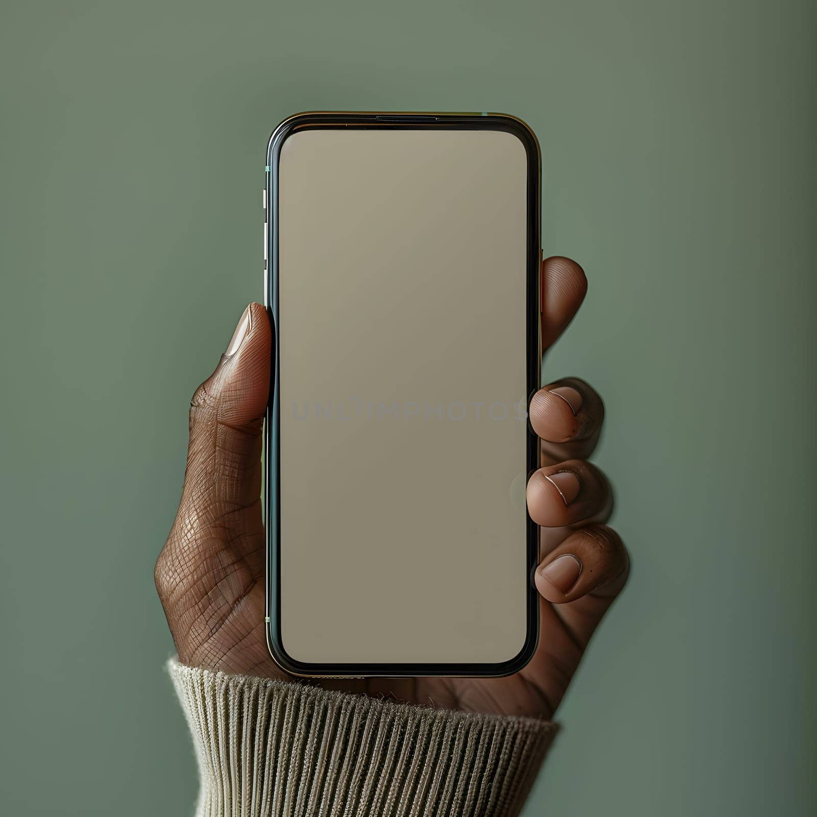 Person holding a rectangle display device with blank screen by Nadtochiy
