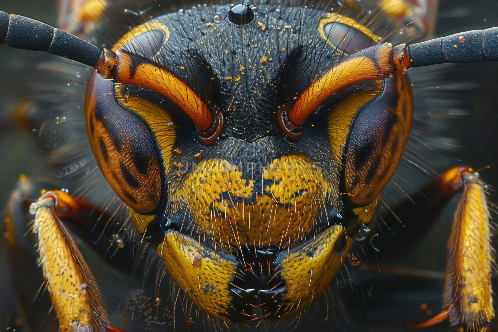 Closeup of a wasps head and eye in macro photography by richwolf