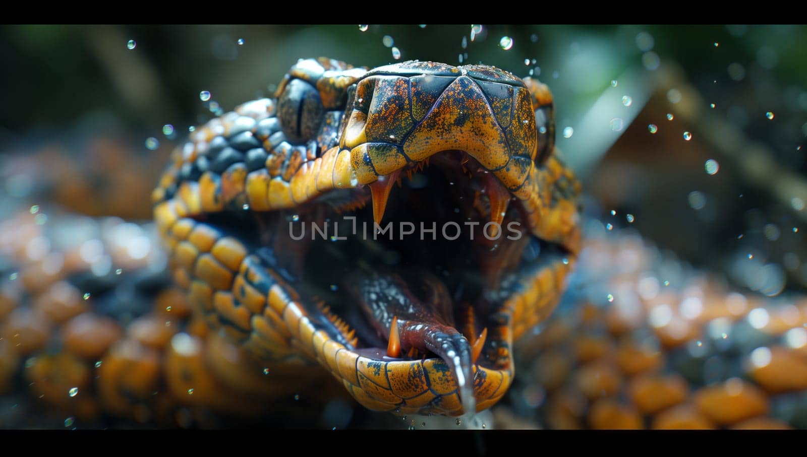 A macro photography shot of an invertebrate, an arthropod, in electric blue color with its mouth open. The terrestrial animal is in darkness, showcasing its fluid movement in water