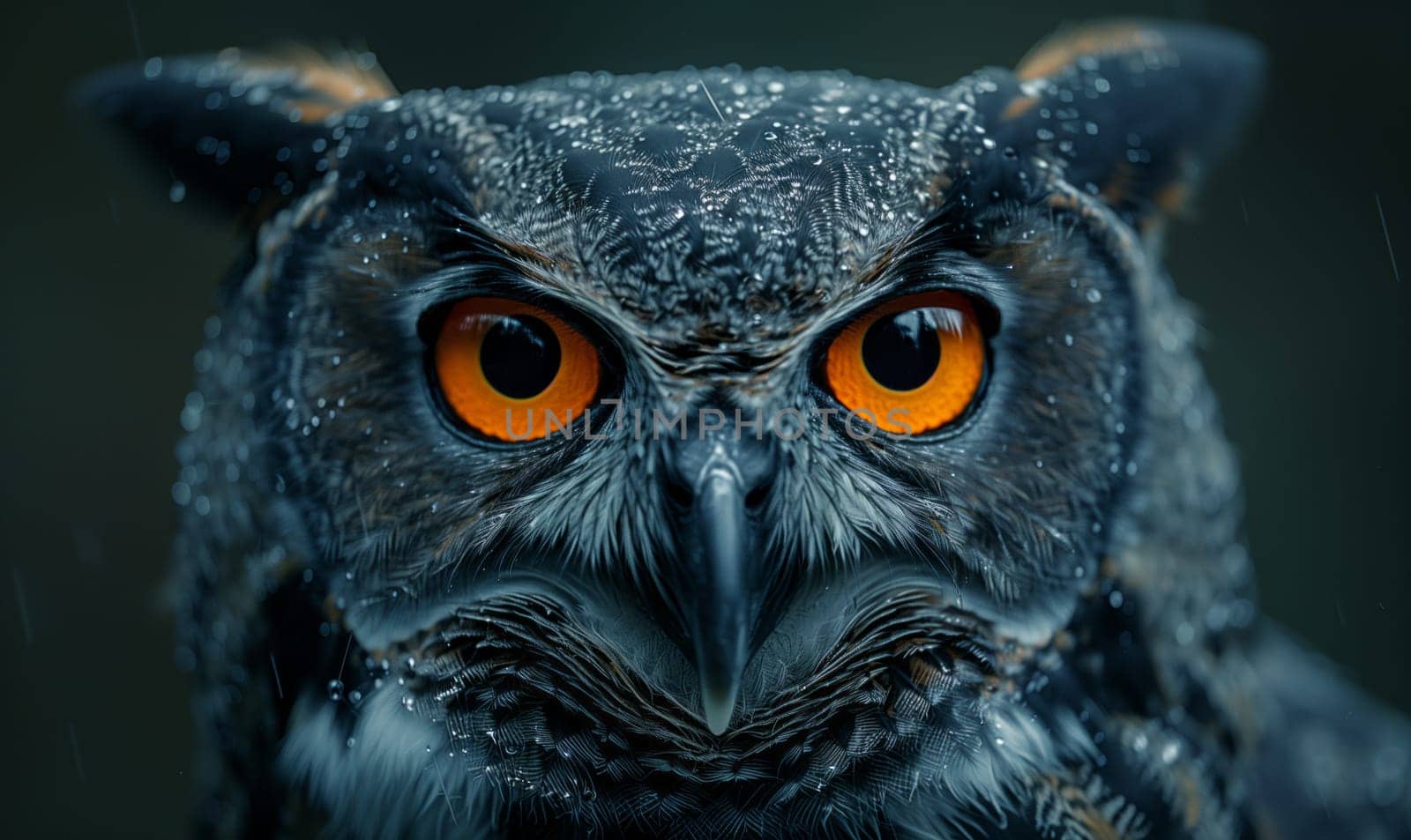 Close up of Eastern Screech owl with grey head, orange eyes, and sharp beak by richwolf