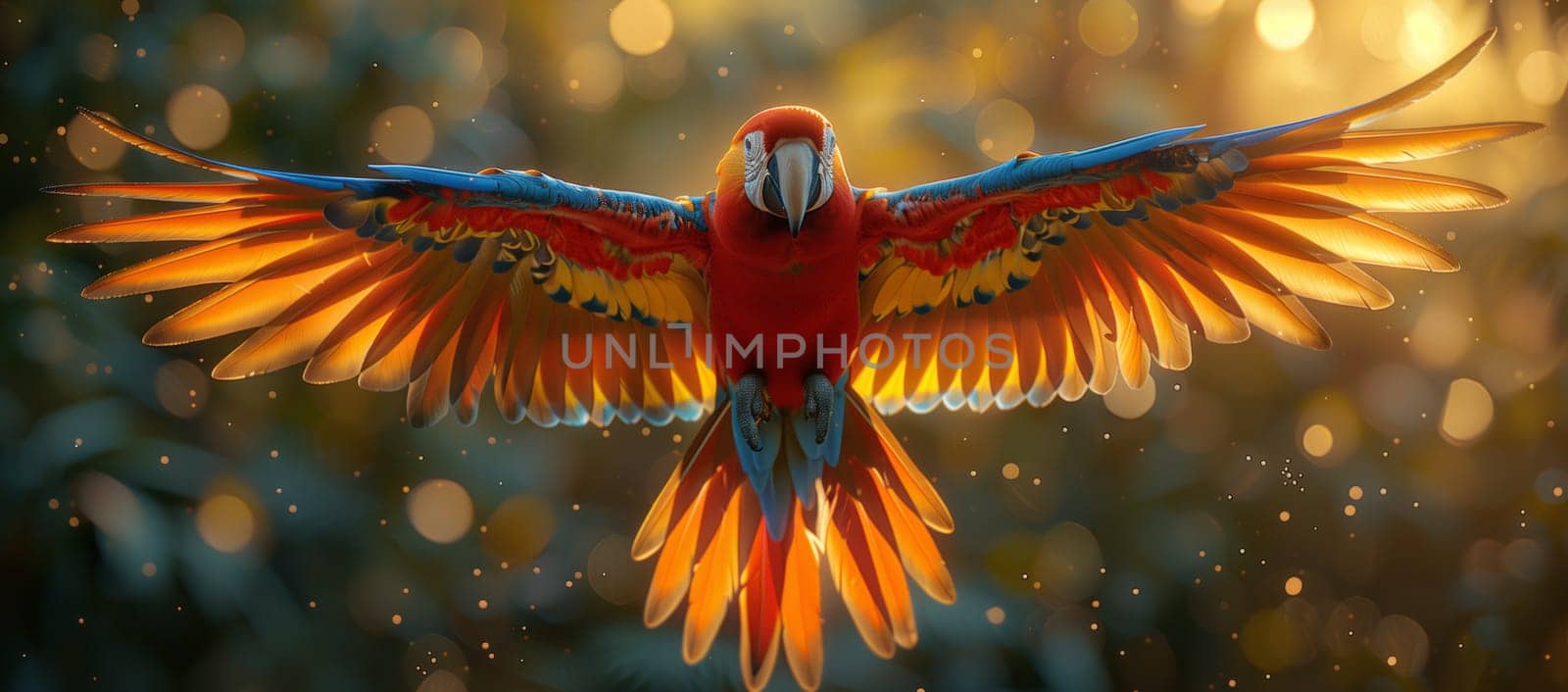 A vibrant parrot soars, displaying its colorful feathers in flight by richwolf