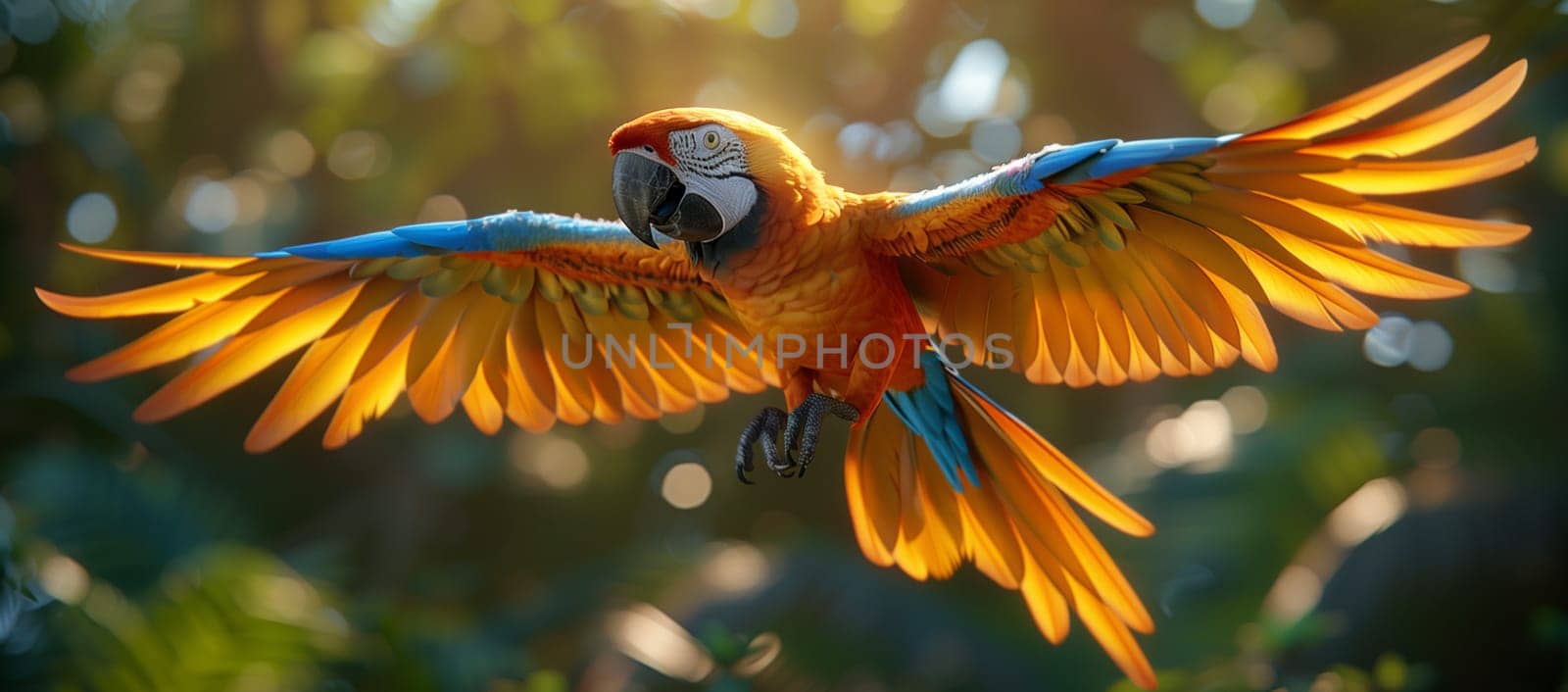 Colorful parrot soaring gracefully with wings outstretched by richwolf