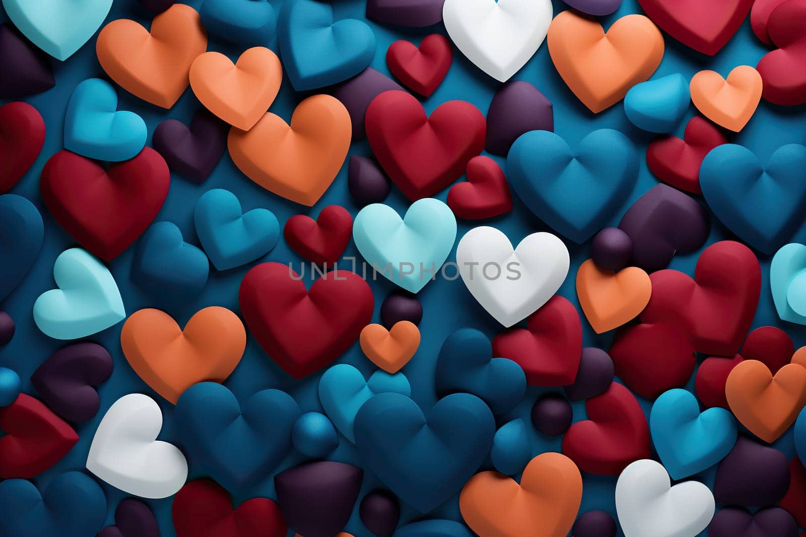 Horizontal background with paper hearts of different colors.