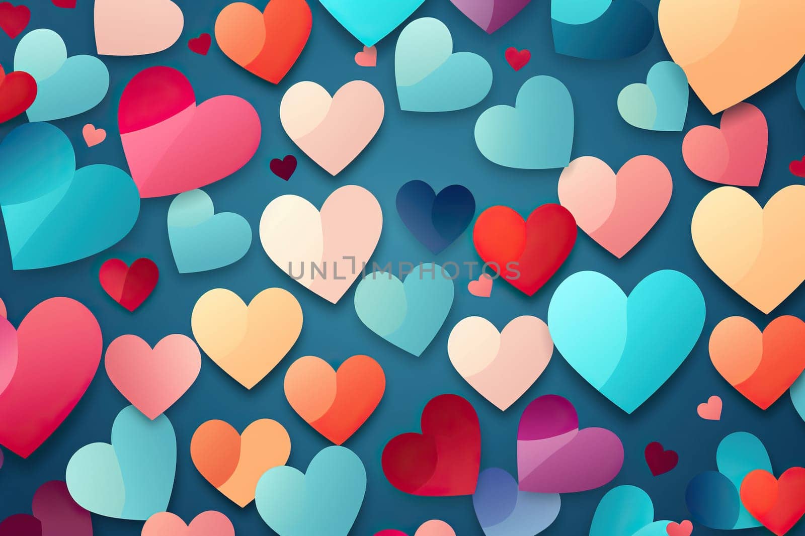 Blue horizontal background with colored hearts.