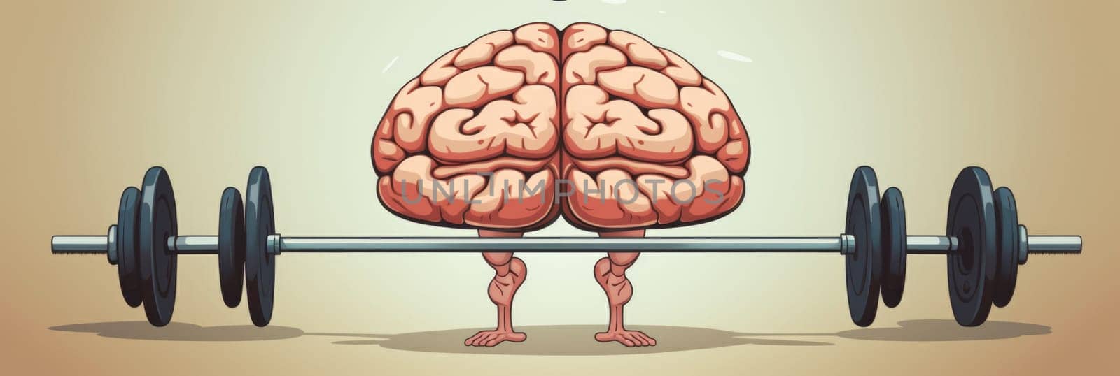Cartoon Brain Lifting Barbell. Generative AI. by but_photo