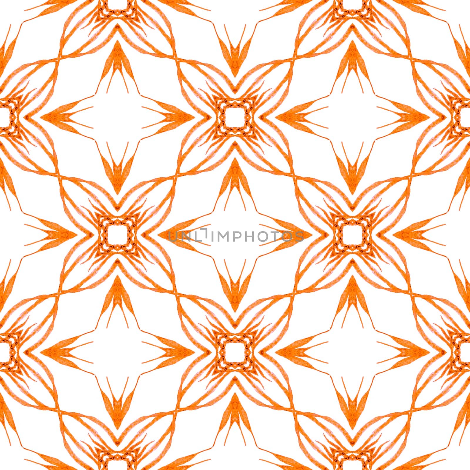 Medallion seamless pattern. Orange magnetic boho chic summer design. Textile ready captivating print, swimwear fabric, wallpaper, wrapping. Watercolor medallion seamless border.