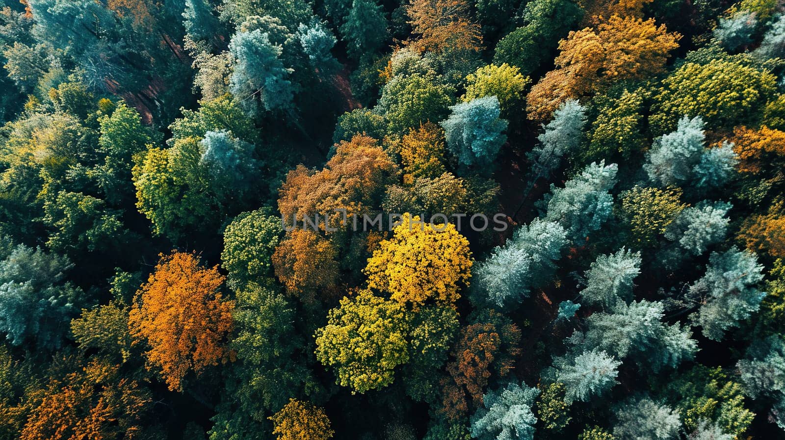 Top view of mixed forest, green deciduous trees. Beautiful natural background.