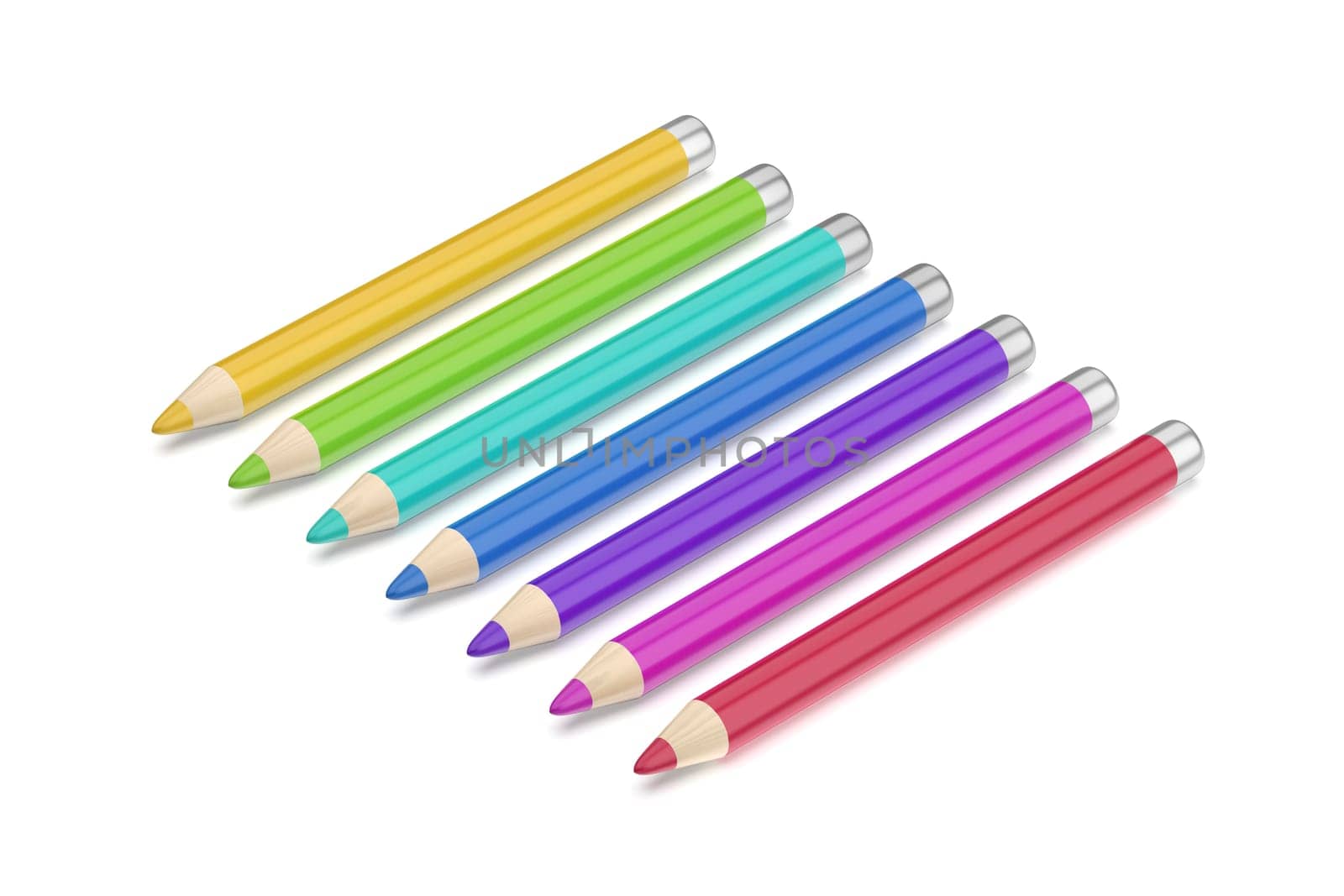 Row with colorful eye pencils on white background