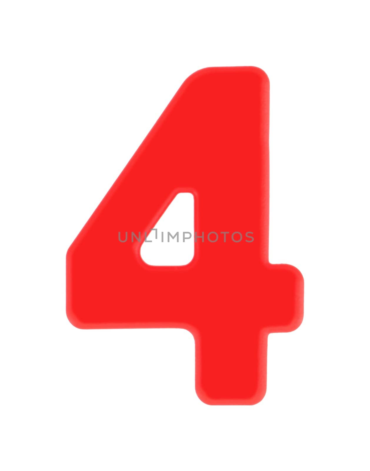 A 4 four magnetic letter on white with clipping path