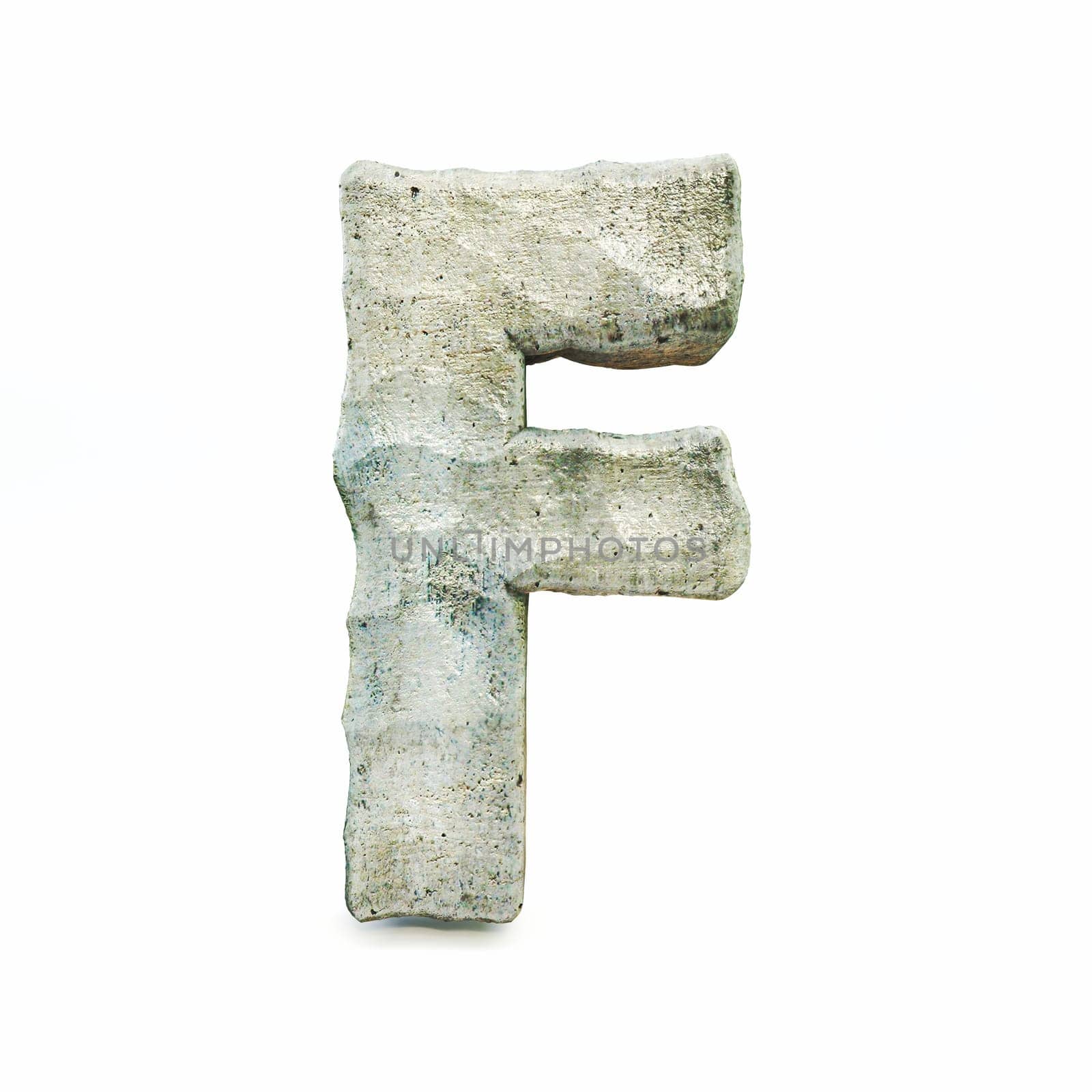 Stone font Letter F 3D rendering illustration isolated on white background