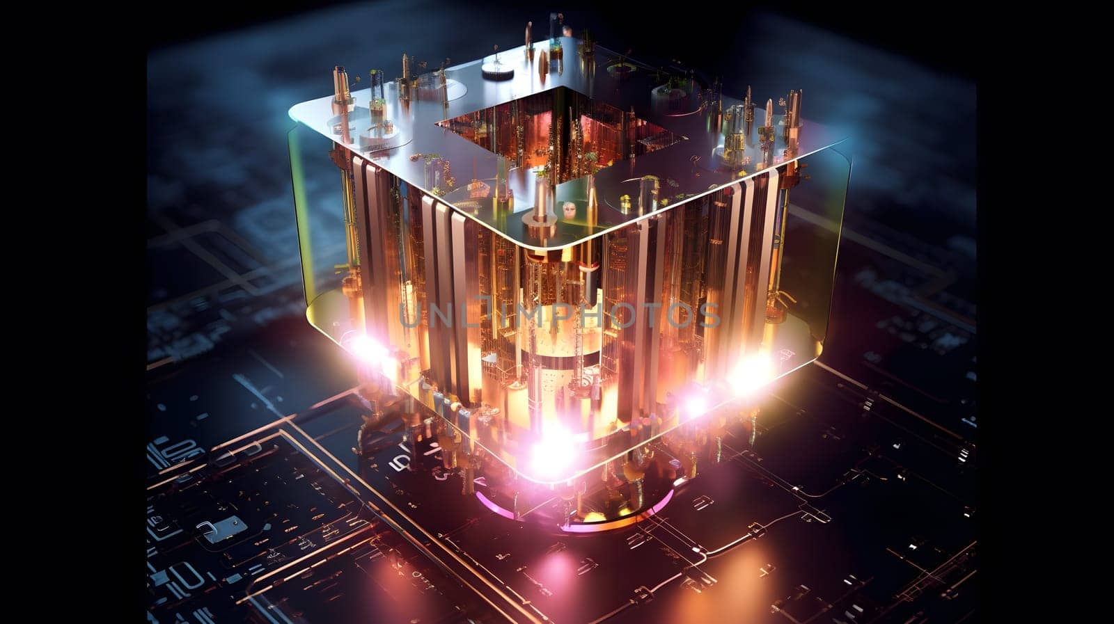 quantum computing illustration glowing connections, generative ai. High quality photo