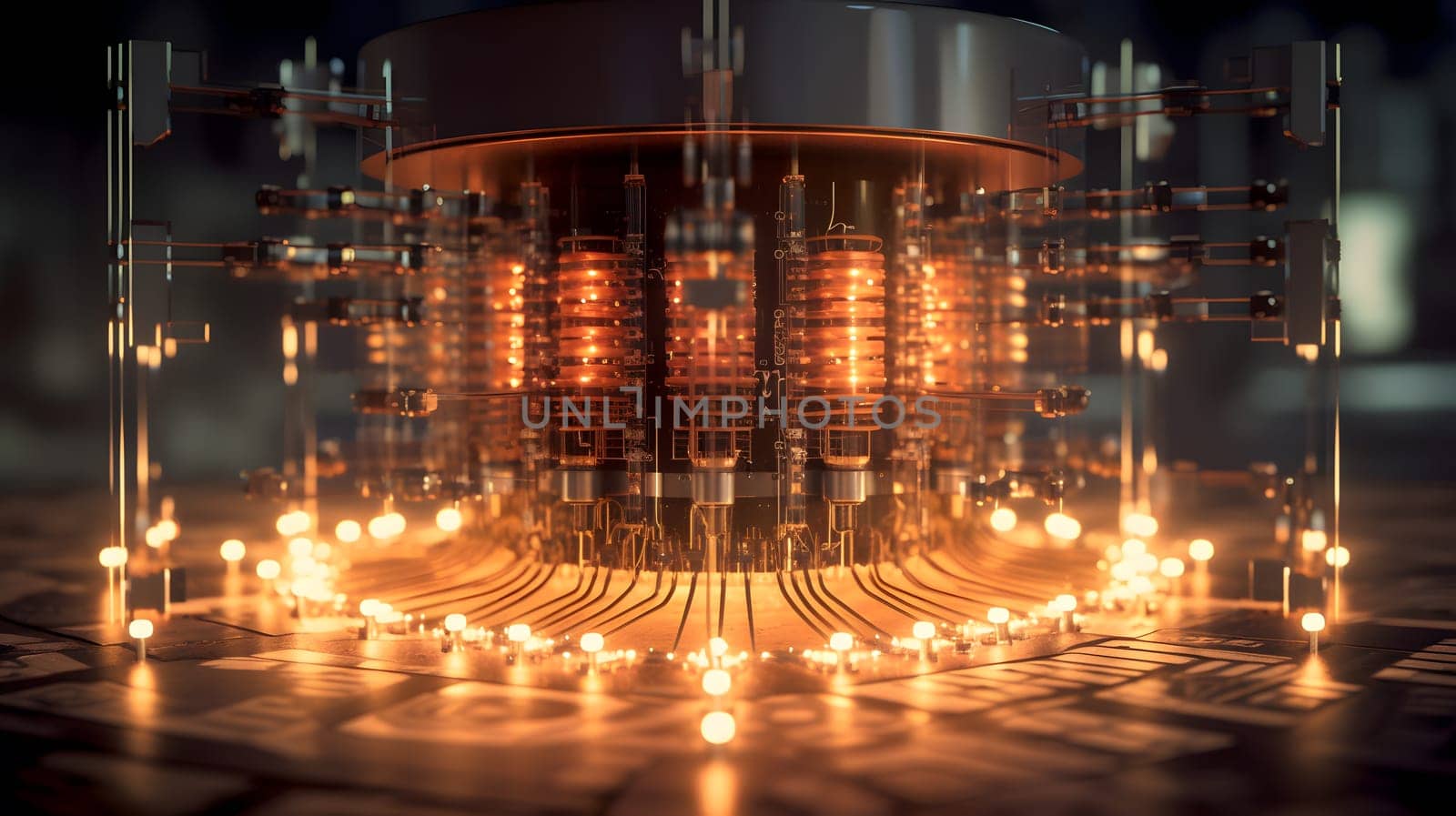 quantum computing illustration glowing connections, generative ai. High quality photo