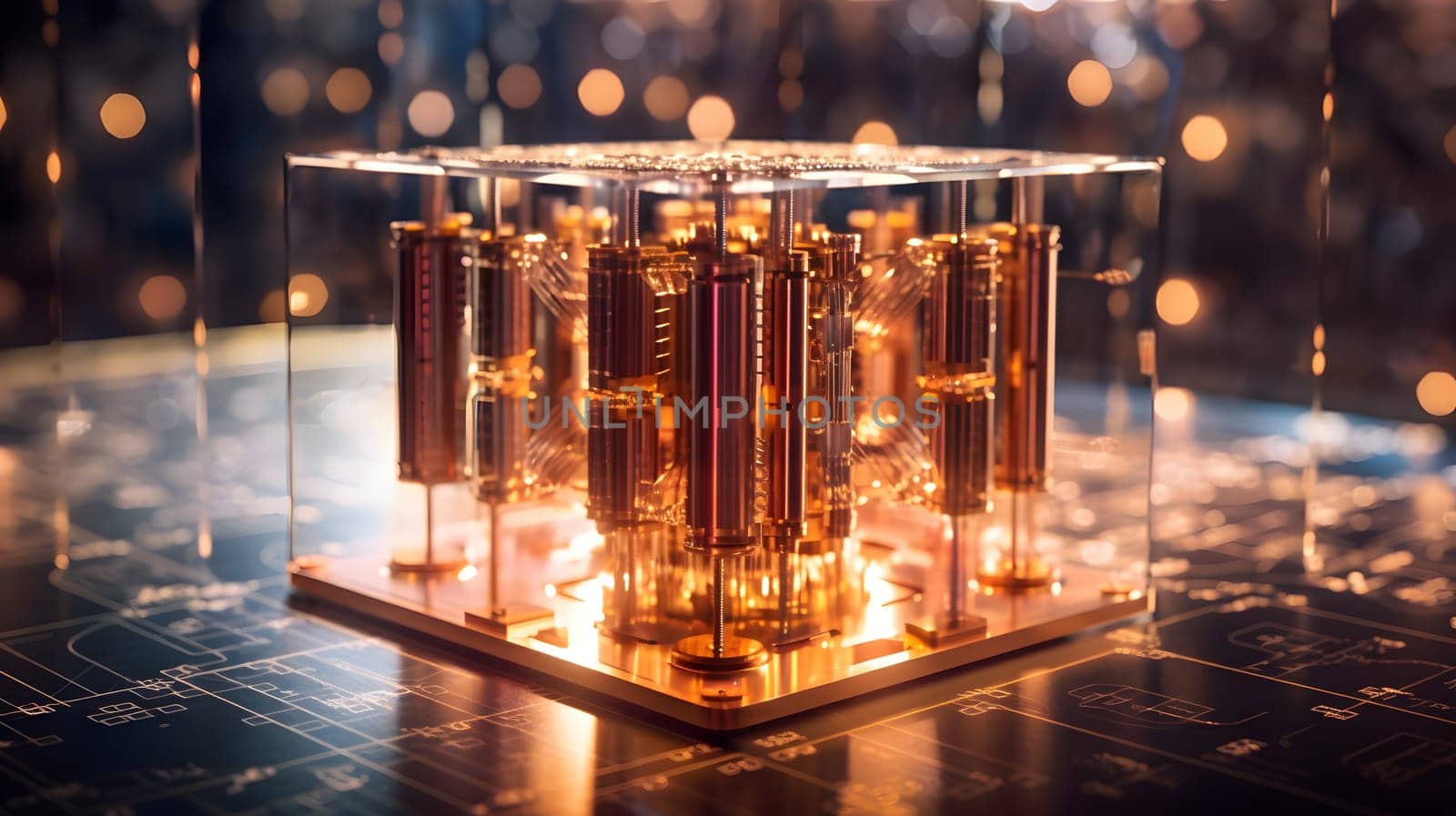 quantum computing illustration glowing connections, generative ai. High quality photo