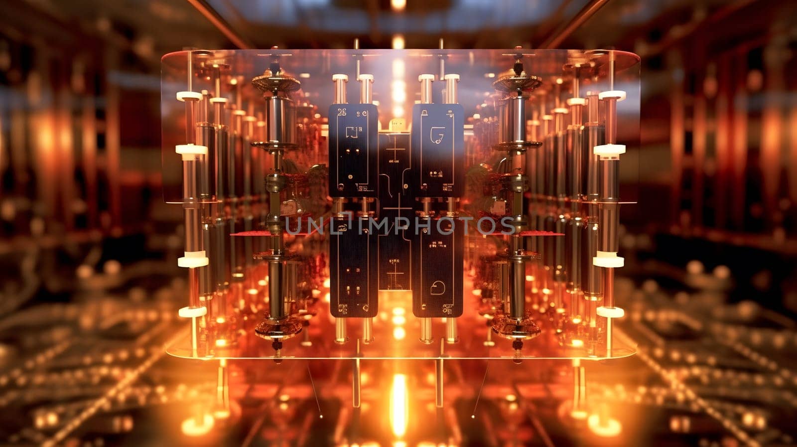 quantum computing illustration glowing connections, generative ai. High quality photo