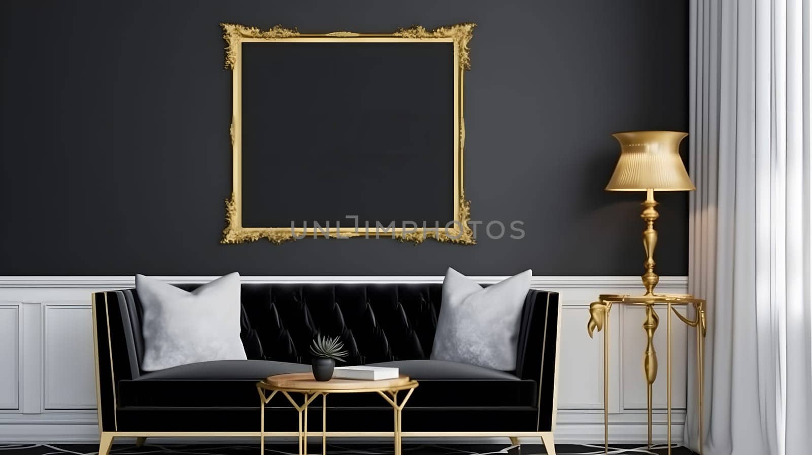 modern interior living room with mockup frame, generative ai. High quality photo