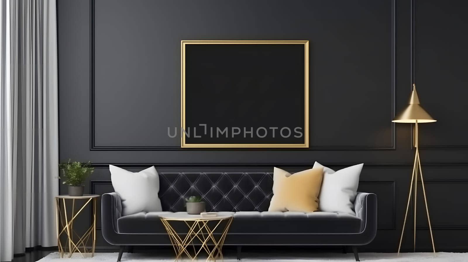 modern interior living room with mockup frame, generative ai. High quality photo