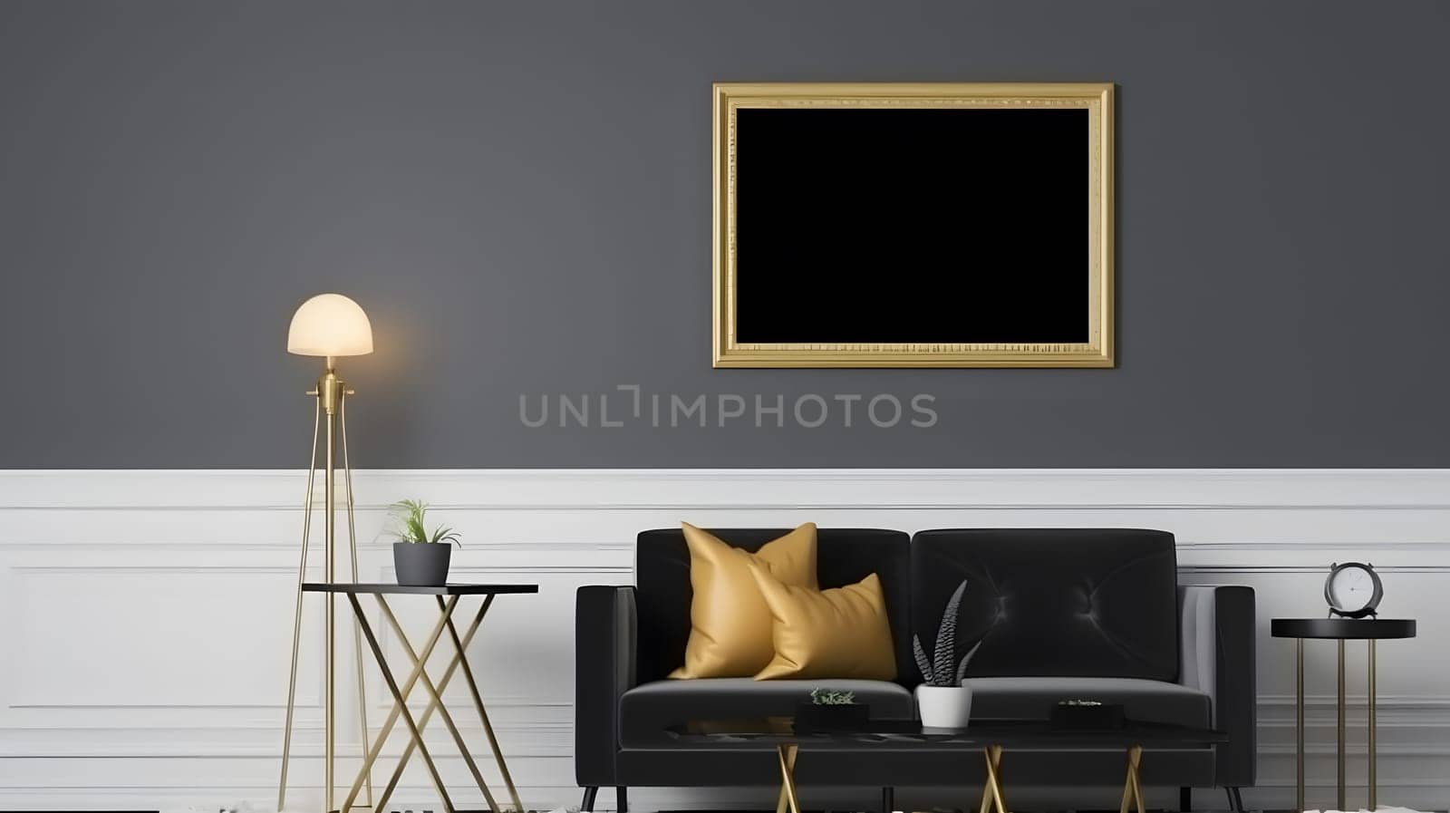modern interior living room with mockup frame, generative ai by Chechotkin