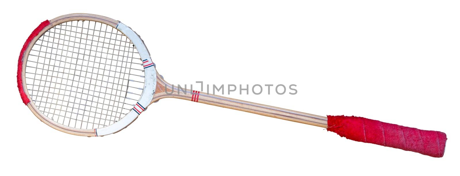 Vintage Wooden Squash Racket, Isolated On A White Background