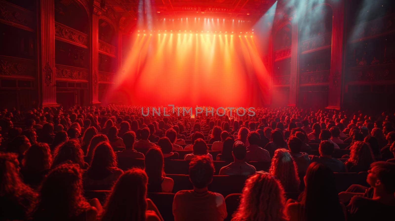 A large gathering of individuals seated in front of a stage, attentively engaged in an event.