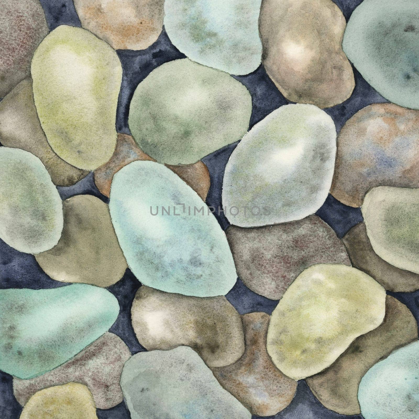 Green and earthy watercolor pebbles by Fofito