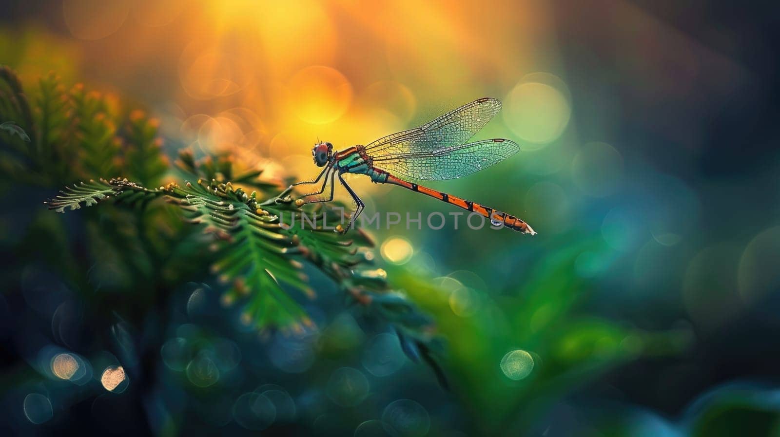 A beautiful dragonfly on a twig, A beautiful life in natural, Generative AI.