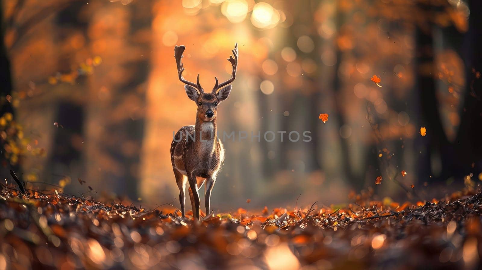 A deer in the forest, A beautiful wildlife in natural, Generative AI by nijieimu