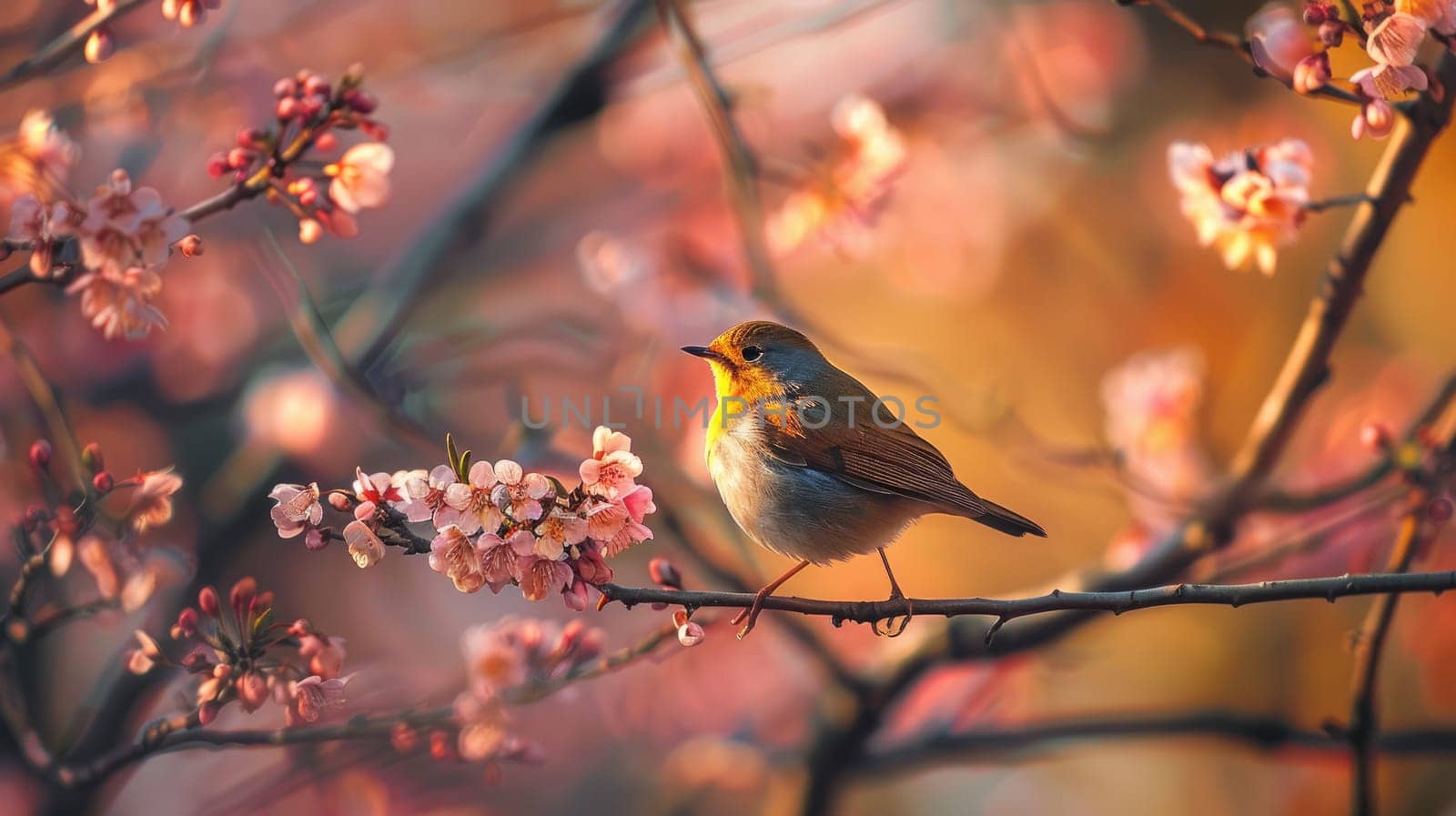 A little bird on a tree branch, A beautiful life in natural, Generative AI by nijieimu