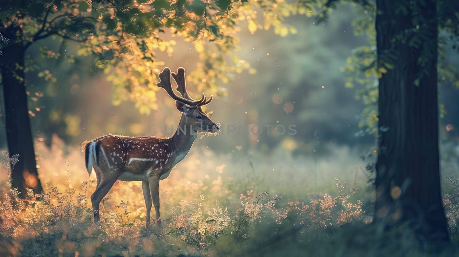 A deer in the forest, A beautiful wildlife in natural, Generative AI.