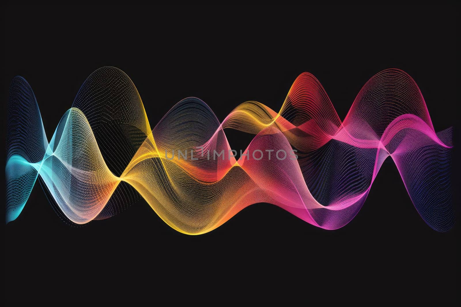 A series of colorful sine waves floating across a simple black background, Generative AI.