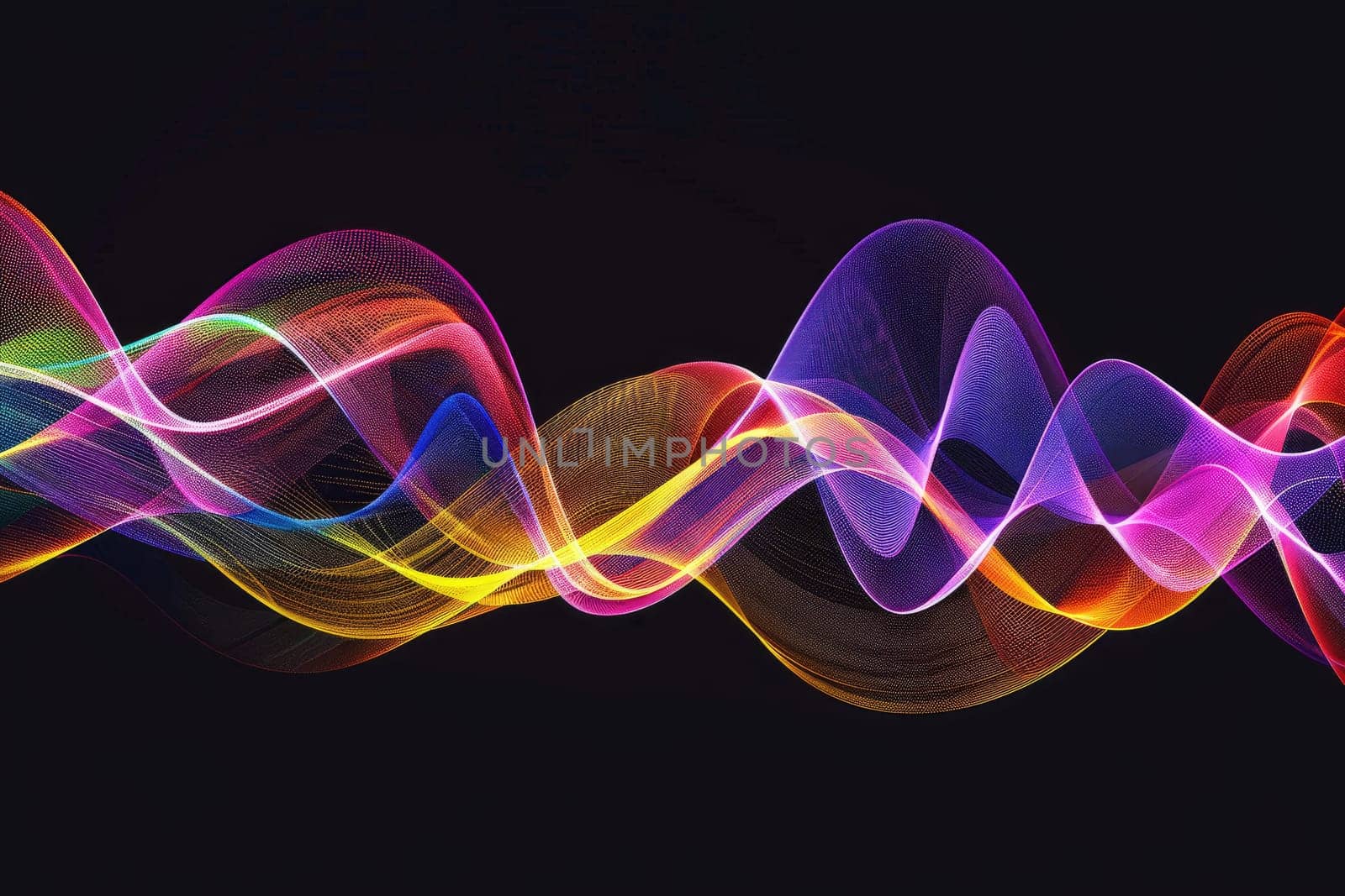 A series of colorful sine waves floating across a simple black background, Generative AI.