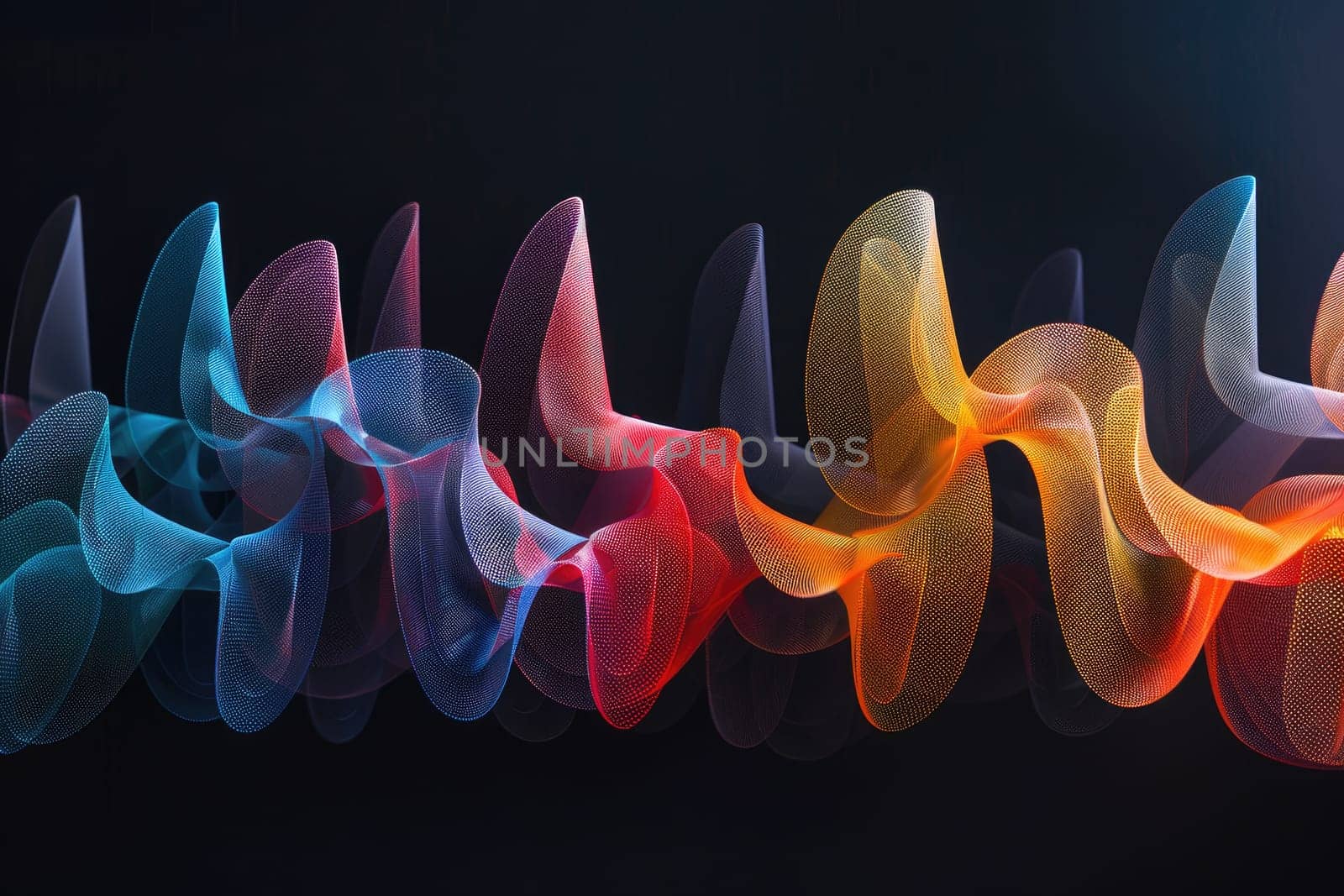 A series of colorful sine waves floating across a simple black background, Generative AI.