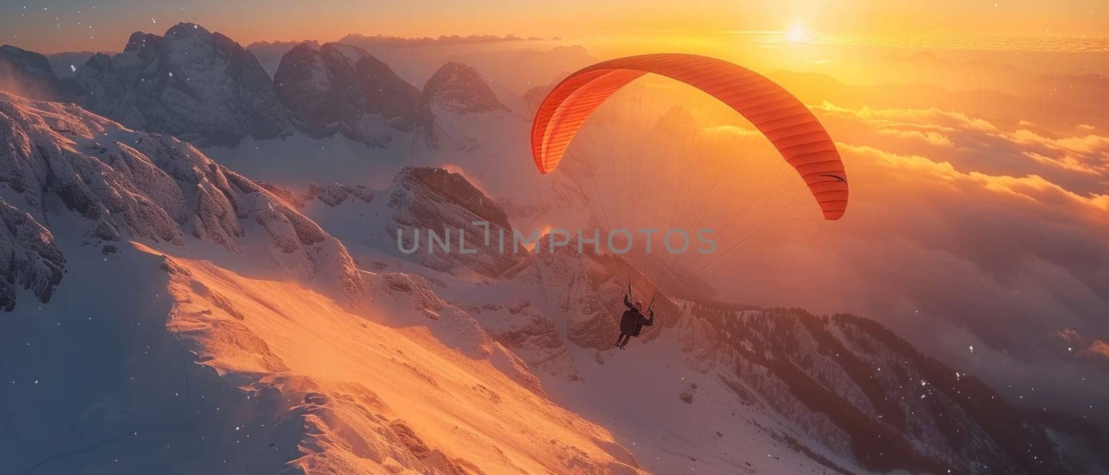 A man is flying a parachute in the sky.