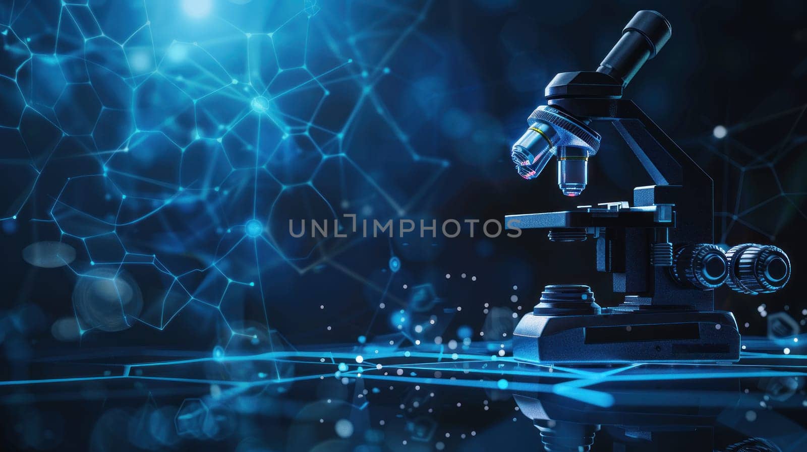 A microscope is placed on a blue background with a lot of lines and dots by golfmerrymaker