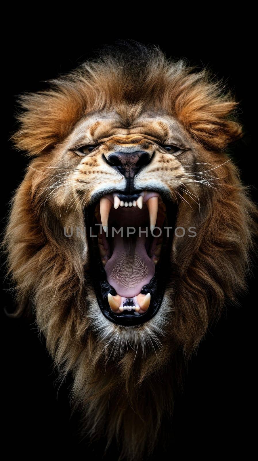 A lion with its mouth open and teeth bared by golfmerrymaker