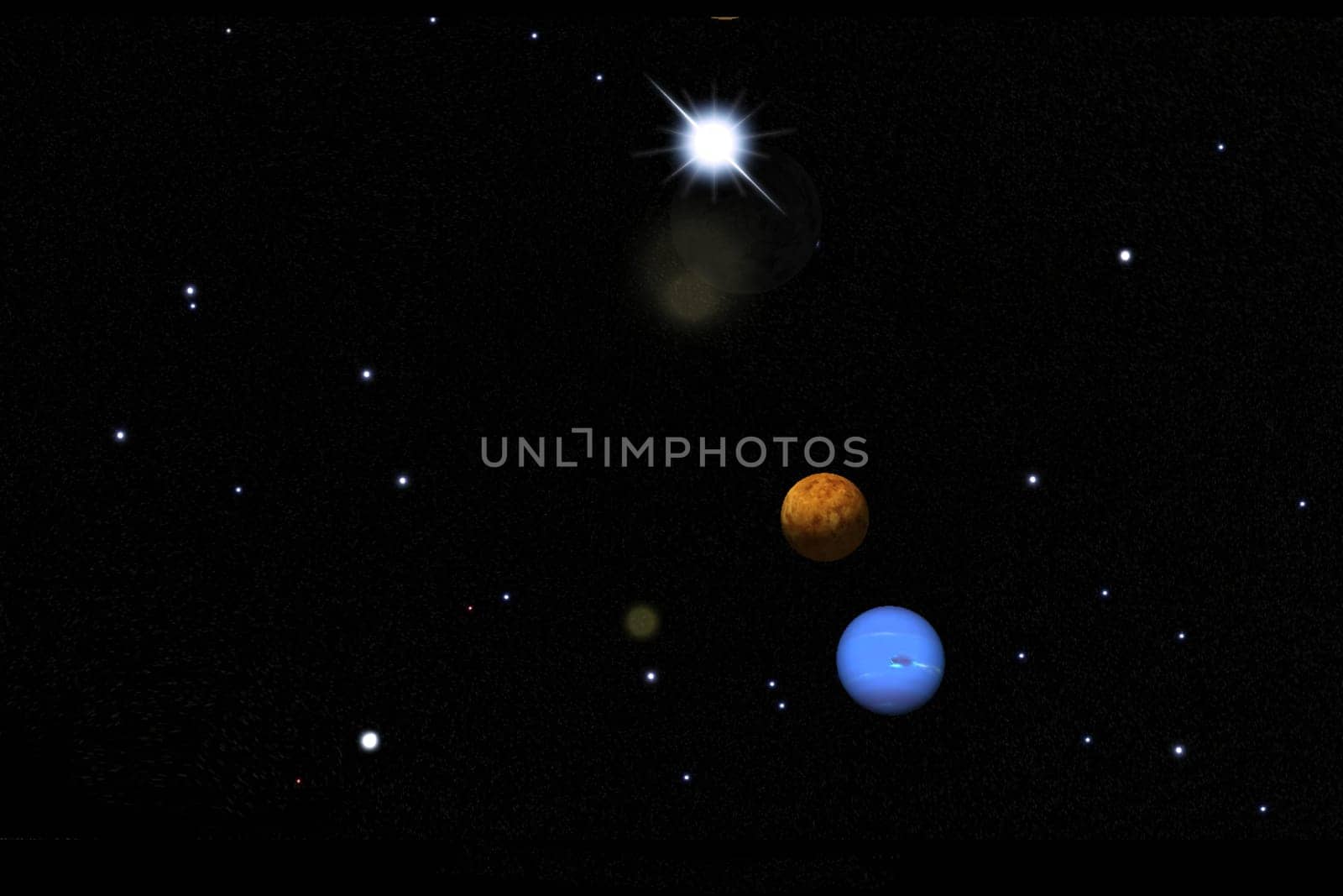 Planets of the solar system in space against the starry sky.Planets of the Solar System in the Universe. 3D rendering