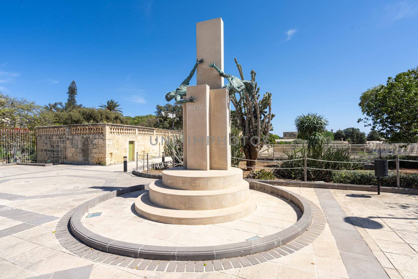 Valletta, Malta, April 03, 2024.   the ANZAC monument at the St. James Bastion in the Argotti botanical garden in Floriana