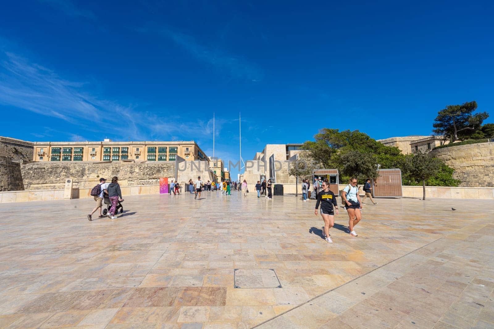 Valletta, Malta, April 03, 2024.  view of the large square at the entrance to the historic center of the city