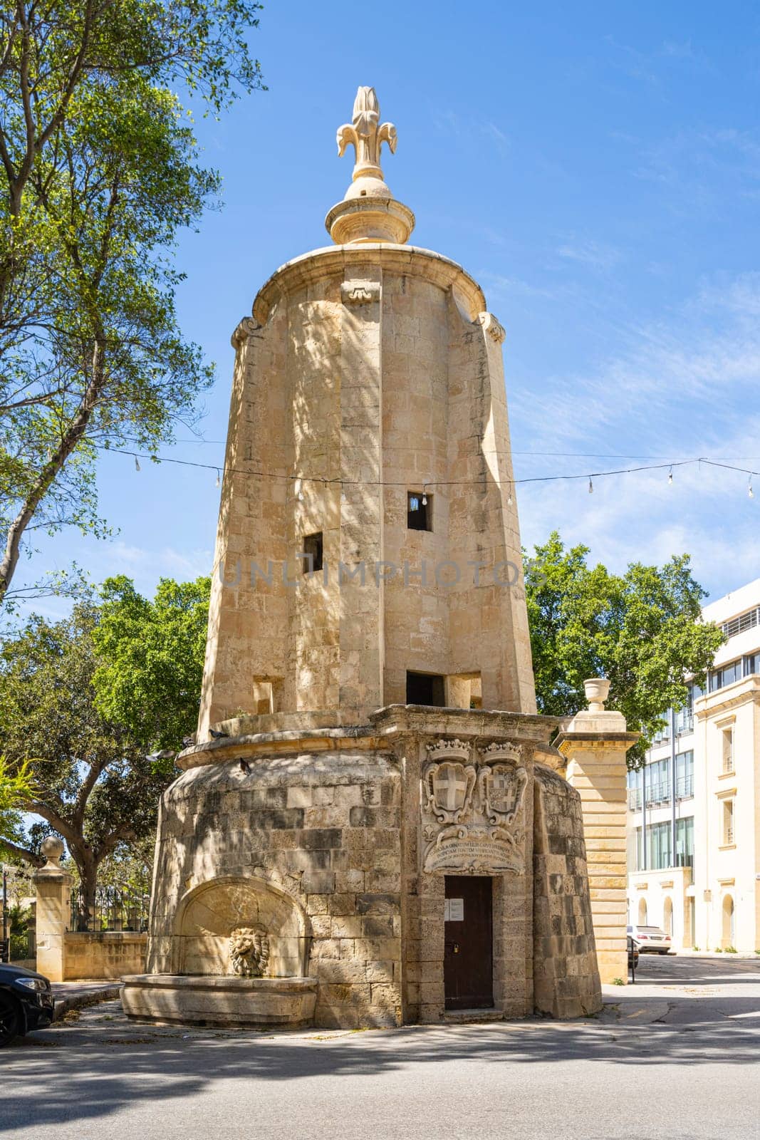 Valletta, Malta, April 03, 2024.  exterior view of the ancient Wignacourt Water Tower in Floriana
