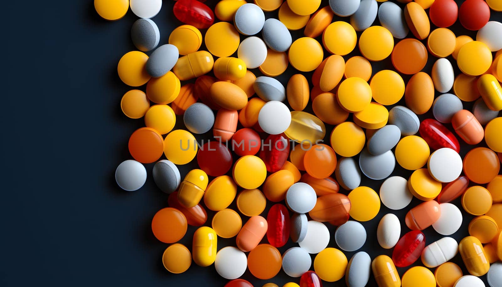 White pills on blue background. High quality photo